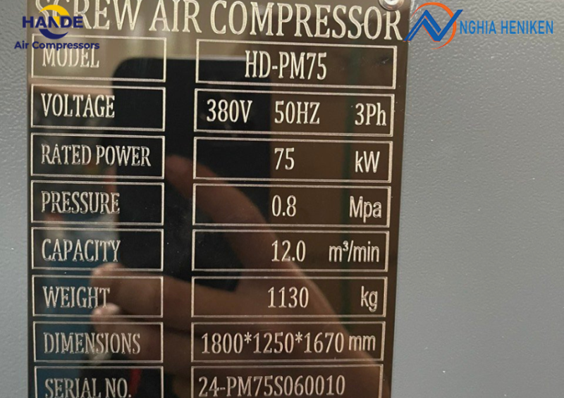 Thông số máy nén khí trục vít biến tần Zon PM75